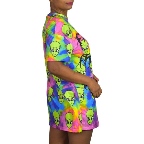 ASOS Freaky Alien Dress Green Tie Dye Oversized Shirt Graphic Mini Neon Size 2 - Picture 16 of 16